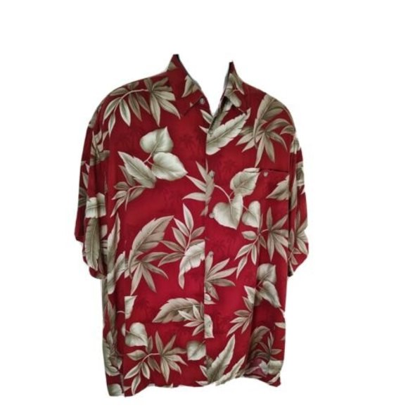 PIERRE CARDIN Mens XL Hawaiian Aloha Button-up shirt 1 Pocket Red / Brown - Picture 1 of 11